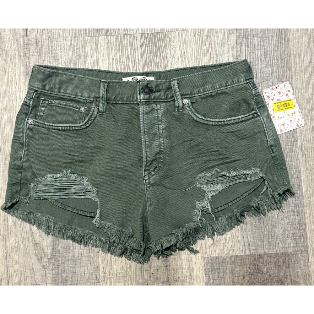 NEW Free People Green Shorts Womens Size 26 Raw Hem Distressed Button Fly
